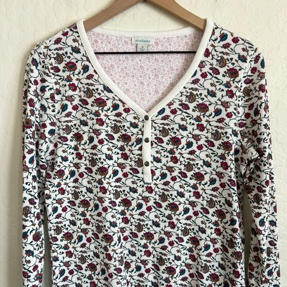 Sundance Floral Waffle Thermal Pajama Set Long Henley Shirt Jogger Pants Medium - Picture 5 of 11